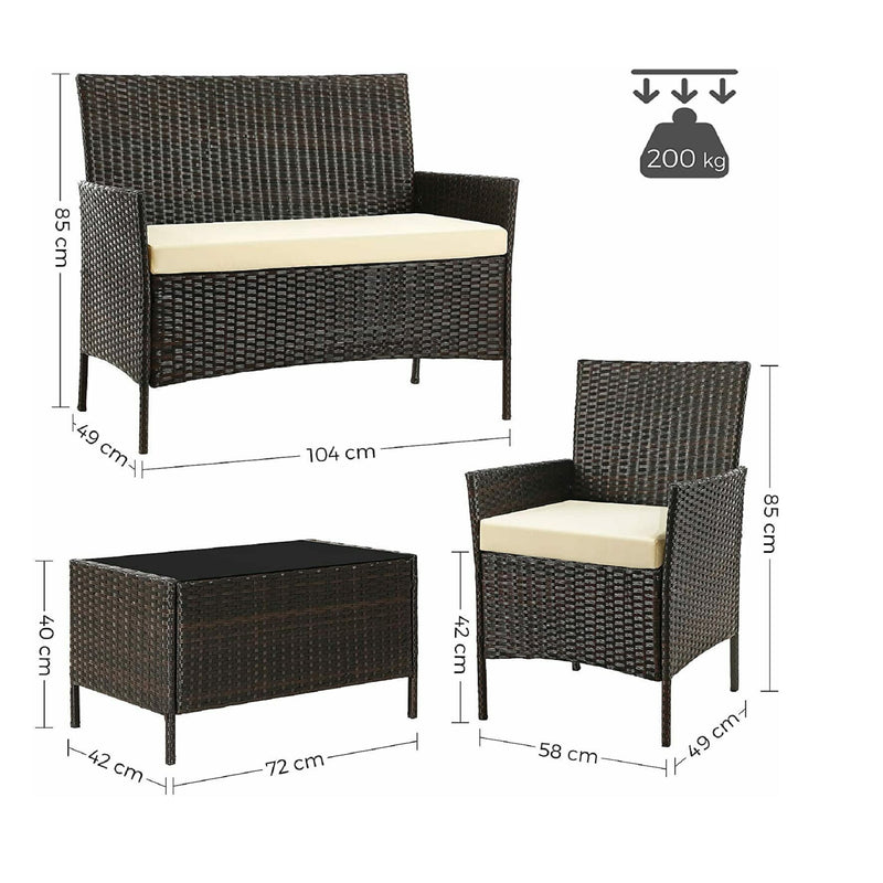 Brown Garden Rattan Set Outdoor Patio Furniture Bench Sofa, 2 Chairs and Table