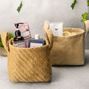 Cotton Jute Storage Baskets Pack of 2 Brown & White with Handles