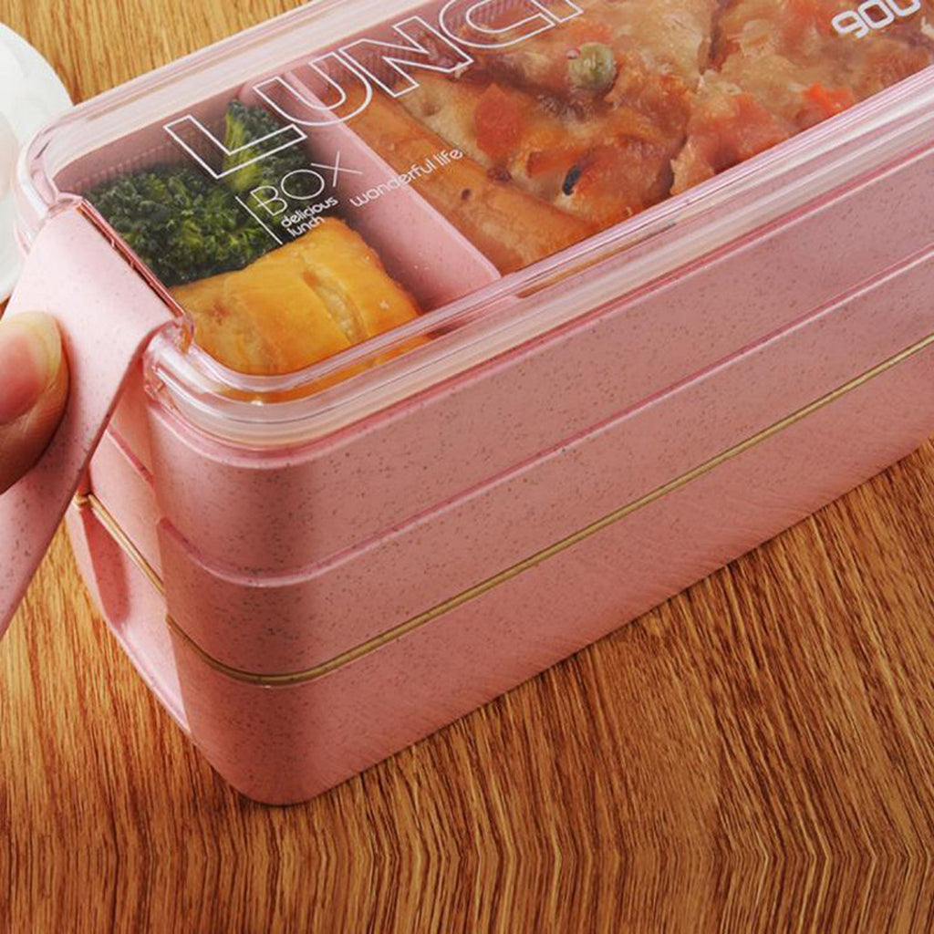 3 Layer Lunch Box Spoon Fork Dinnerware Bento Box Set Food Storage  Microwave UK