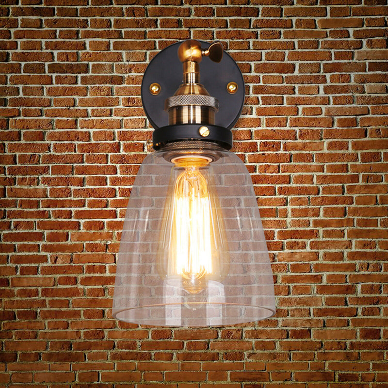 Modern Vintage Industrial Indoor Wall Light Fitting Polished Glass Lounge Lamp