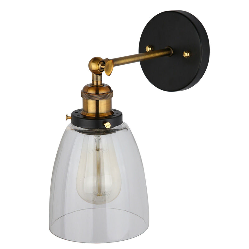 Modern Vintage Industrial Indoor Wall Light Fitting Polished Glass Lounge Lamp