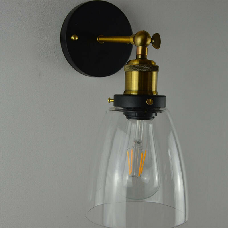 Modern Vintage Industrial Indoor Wall Light Fitting Polished Glass Lounge Lamp