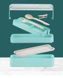 3 Layer Lunch Box Spoon Fork Dinnerware Bento Box Set Food Storage Microwave UK