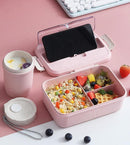 THEYIN Stylish Bento Lunch Box for Adults Men Women Children Lunch Containers of 3 Compartment Wheat Straw with Spoon and Fork Leak Proof Microwave Safe