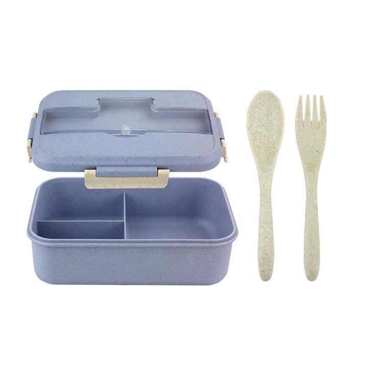 THEYIN Stylish Bento Lunch Box for Adults Men Women Children Lunch Containers of 3 Compartment Wheat Straw with Spoon and Fork Leak Proof Microwave Safe