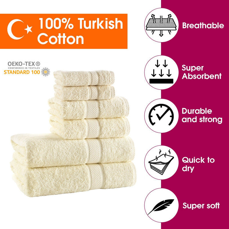 Cream Towels Set of 6 Premium Turkish Cotton Towels