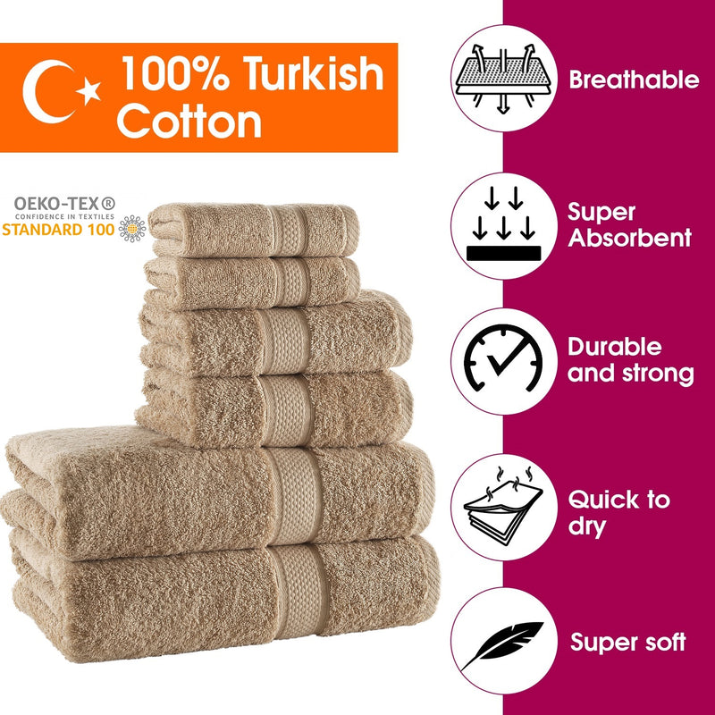 Latte Towels Set of 6 Premium Turkish Cotton Towels