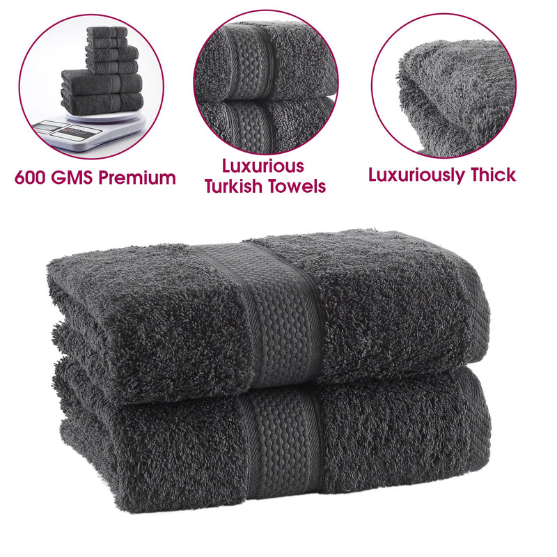 Grey Towels Set of 2 Hand Premium Turkish Cotton Towels