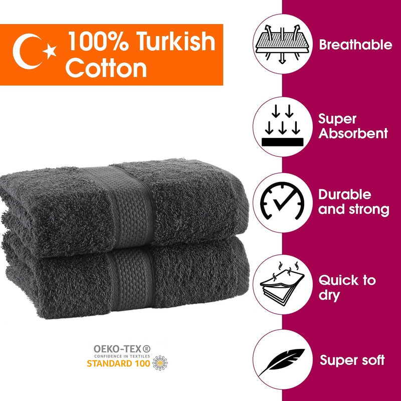 Grey Towels Set of 2 Hand Premium Turkish Cotton Towels