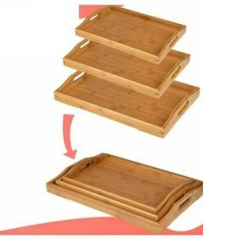 3 Bamboo Serving Trays, Great For Dinner Trays, Tea Tray, Food Tray, Breakfast Tray, Good for Parties or Bed Tray