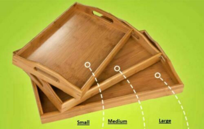 3 Bamboo Serving Trays, Great For Dinner Trays, Tea Tray, Food Tray, Breakfast Tray, Good for Parties or Bed Tray