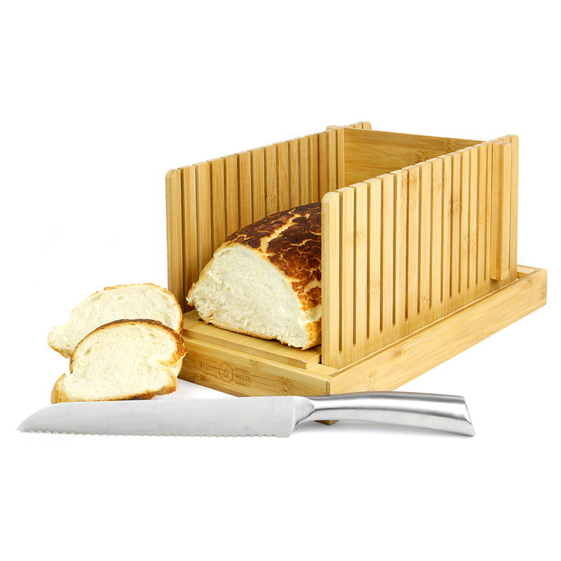 Bamboo Bread Slicer Loaf Cutting Guide Board Adjustable & Foldable