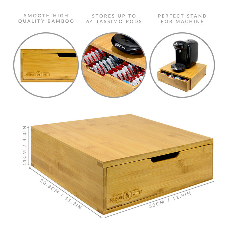 Bamboo 64 Tassimo Pod Holder Capsule Drawer Coffee Machine Stand