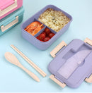 Wheat Straw Bento Lunch Box | Eco Lunch Box | Leakproof Lunch Containers | Microwave Safe Lunch Box with Spoon & Fork, 3 Containers , purple