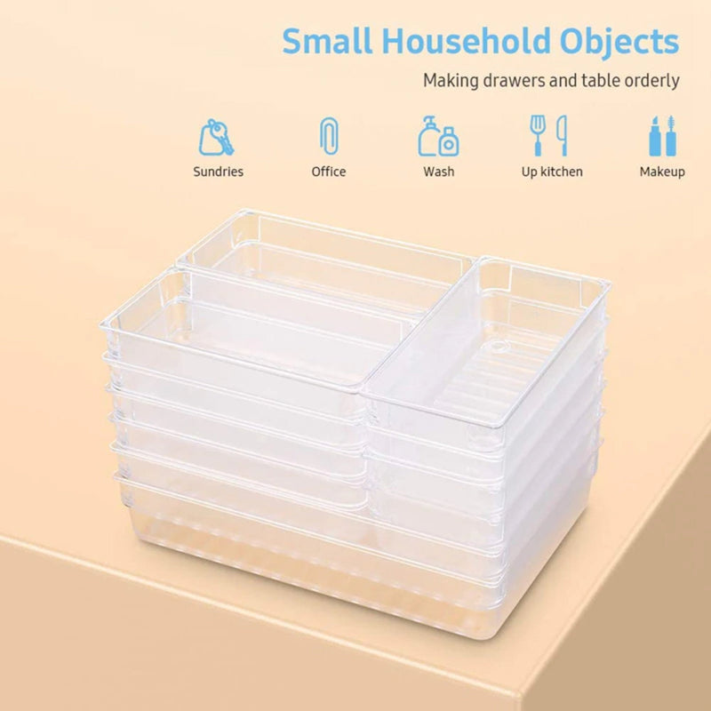 WOWBOX 25 PCS Clear Plastic Drawer Organizer Set, 4 Sizes Desk  Drawer Divider Organizers and Storage Bins for Makeup, Jewelry, Gadgets for  Kitchen, Bedroom, Bathroom, Office : Office Products