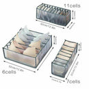 Underwear Storage Boxes 3 Underwear Dividers for Drawers Organizer Foldable Closet Storage Compartment Box for Clothes Socks Underwear, Grey