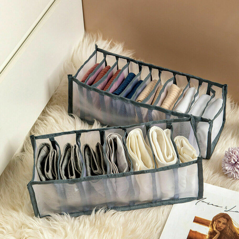 Underwear Storage Boxes 3 Underwear Dividers for Drawers Organizer Foldable Closet Storage Compartment Box for Clothes Socks Underwear, Grey