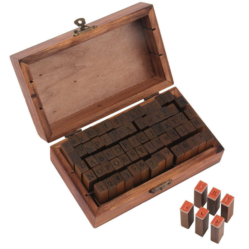 70 Pcs Wooden Rubber Alphabet Letter Number Stamps Stamper Seal Set Capital Upper Lower Case