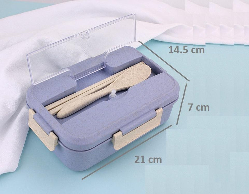 THEYIN Stylish Bento Lunch Box for Adults Men Women Children Lunch Containers of 3 Compartment Wheat Straw with Spoon and Fork Leak Proof Microwave Safe