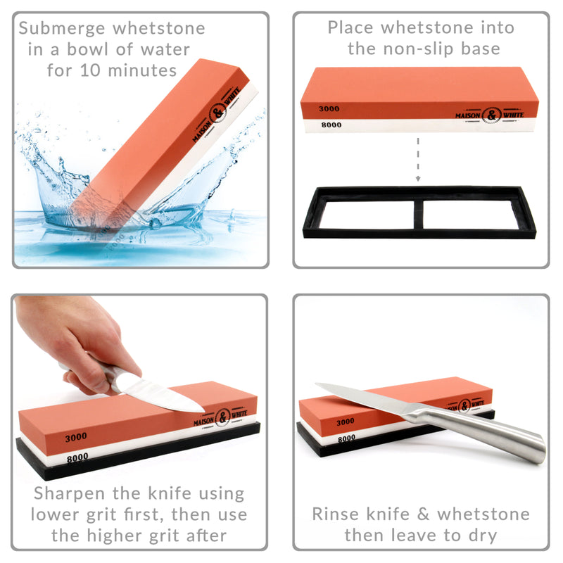 Whetstone, Knife Sharpening Stone 3000/8000 Grit Combination Waterstone